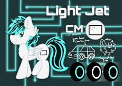 Size: 3508x2480 | Tagged: safe, artist:exobass, oc, oc only, oc:light jet, pegasus, car, closed mouth, eyes open, male, pegasus oc, reference sheet, solo, stallion oc, standing, text