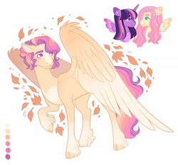 Size: 3000x2789 | Tagged: safe, artist:merviellee, oc, oc only, pegasus, pony, cloven hooves, color palette, leaves, magical lesbian spawn, male, offspring, parent:fluttershy, parent:twilight sparkle, parents:twishy, pegasus oc, simple background, solo, stallion