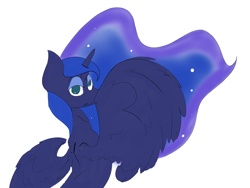 Size: 2916x2192 | Tagged: safe, artist:ponny, princess luna, alicorn, pony, g4, colored, derp, female, looking at you, mare, simple background, solo, white background, wings