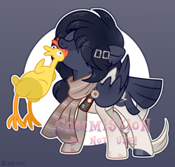 Size: 1920x1828 | Tagged: safe, artist:scarffist, oc, bird, chicken, pegasus, pony, base used, black coat, commission, full body, toy, ych result