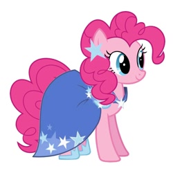 Size: 920x920 | Tagged: safe, pinkie pie, earth pony, pony, g4, season 1, the best night ever, clothes, clothes swap, dress, gala dress, generation leap, grand galloping gala, outfit, princess, shoes, simple background, smiling, solo, stars, tail, vector, white background