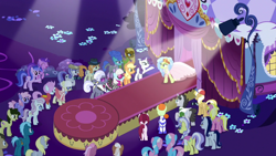 Size: 1280x720 | Tagged: safe, screencap, aloe, amethyst star, applejack, cayenne, derpy hooves, doctor whooves, eiffel, fuchsia fizz, hoity toity, jet set, lotus blossom, midnight fun, moonlight raven, north point, photo finish, picture frame (g4), press pass, press release (g4), pretty vision, rainbowshine, rarity, sea swirl, seafoam, silver spanner, snappy scoop, soigne folio, sparkler, stella lashes, sunshine smiles, time turner, upper crust, pony, g4, honest apple, season 7, carousel boutique, elise, meadow cascade, morning glory (g4), unnamed character, unnamed pony