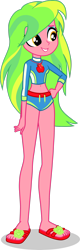 Size: 1280x3981 | Tagged: safe, artist:dustinwatsongkx, lemon zest, human, equestria girls, g4, applejack's beach shorts swimsuit, belly, belly button, clothes, clothes swap, cute, female, geode of super strength, magical geodes, sandals, show accurate, simple background, slender, solo, swimsuit, swimsuit swap, thin, transparent background, vector, zestabetes