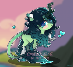 Size: 1920x1772 | Tagged: safe, artist:scarffist, oc, oc only, kirin, commission, cute, full body, heart, kirin oc, long hair, long mane, long tail, solo, tail, ych result