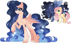 Size: 4088x2498 | Tagged: safe, artist:xxcheerupxxx, fluttershy, princess luna, oc, pegasus, pony, g4, alternate design, concave belly, magical lesbian spawn, offspring, parent:fluttershy, parent:princess luna, parents:lunashy, raised hoof, simple background, slender, tall, thin, transparent background