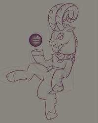 Size: 835x1051 | Tagged: safe, artist:alex6886, grogar, sheep, g4, bovine, crystal ball, facial hair, goatee, gray background, grogar's orb, horns, lineart, male, monochrome, ram, simple background, sketch, solo