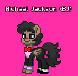 Size: 360x350 | Tagged: safe, pegasus, pony, pony town, billie jean, bowtie, clothes, folded wings, male, michael jackson, music, necktie, pink background, ponified, simple background, solo, suit, wings