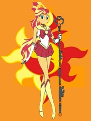 Size: 1080x1440 | Tagged: safe, artist:theemperorofhonor, sunset shimmer, human, equestria girls, g4, boots, clothes, cosplay, costume, gloves, high heel boots, sailor moon (series), sailor pluto, sailor pluto boots, sailor sunshine, shirt, shoes, skirt, solo