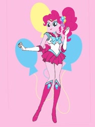 Size: 1080x1440 | Tagged: safe, artist:theemperorofhonor, pinkie pie, human, equestria girls, g4, boots, clothes, cosplay, costume, gloves, high heel boots, sailor mercury, sailor mercury boots, sailor moon (series), sailor pinkie pie, shirt, shoes, skirt, solo