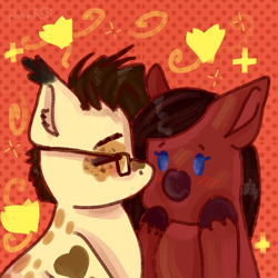 Size: 1000x1000 | Tagged: safe, artist:deadsmoke, oc, oc:ddsmk, oc:esenia, chibi, cute, gift art, kissing, smooch