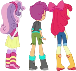 Size: 2688x2520 | Tagged: safe, edit, edited screencap, editor:homersimpson1983, screencap, apple bloom, scootaloo, sweetie belle, human, equestria girls, g4, ass, background removed, bloom butt, booty mark crusaders, butt, cutie mark crusaders, female, not a vector, pictures of butts, rear view, scootabutt, simple background, sweetie butt, transparent background, trio, trio female