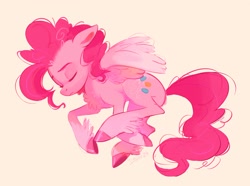 Size: 2728x2031 | Tagged: safe, artist:imalou, pinkie pie, pegasus, pony, g4, eyes closed, female, mare, pegasus pinkie pie, race swap, simple background, solo