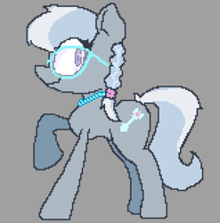 Size: 1590x1610 | Tagged: safe, artist:foxtrnal, silver spoon, earth pony, pony, g4, female, filly, foal, glasses, gray background, happy, pixel-crisp art, simple background, solo