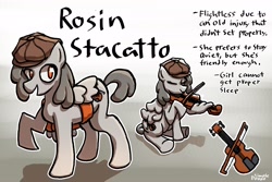 Size: 3000x2000 | Tagged: safe, artist:doggoisadummy, oc, oc only, oc:rosin stacatto, pegasus, pony, bow (instrument), cap, female, gradient background, hat, mare, musical instrument, playing instrument, reference sheet, solo, violin, violin bow