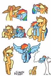 Size: 2000x3000 | Tagged: safe, artist:simpledoggo, applejack, rainbow dash, earth pony, pegasus, pony, g4, blushing, duo, duo female, female, flying, holding hooves, in a tree, kissing, lesbian, mare, ship:appledash, shipping, simple background, sketch, sketch dump, sleeping, tree, white background