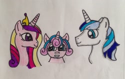 Size: 2227x1408 | Tagged: safe, artist:dragonpriness, princess cadance, princess flurry heart, shining armor, alicorn, pony, unicorn, g4, baby, baby pony, cute, cutedance, father and child, father and daughter, female, filly, flurrybetes, foal, horn, husband and wife, male, mare, mother and child, mother and daughter, shining adorable, ship:shiningcadance, shipping, stallion, straight, traditional art, trio