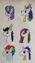 Size: 1728x3059 | Tagged: safe, artist:dragonpriness, oc, oc only, oc:lightning cloud, oc:shine, oc:spark, oc:toffee syrup, oc:twila, oc:unison, dracony, earth pony, hybrid, pegasus, pony, unicorn, g4, brothers, female, horn, interspecies offspring, male, mare, offspring, parent:discord, parent:flash sentry, parent:princess celestia, parent:rainbow dash, parent:rarity, parent:soarin', parent:spike, parent:twilight sparkle, parents:dislestia, parents:flashlight, parents:soarindash, parents:sparity, siblings, stallion, traditional art