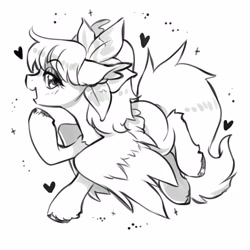 Size: 4096x4096 | Tagged: safe, artist:opalacorn, oc, oc only, oc:honey suckle, pegasus, pony, black and white, eyebrows, eyebrows visible through hair, female, floating heart, grayscale, heart, mare, monochrome, simple background, solo, white background, wings, wings down