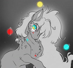 Size: 2100x1961 | Tagged: safe, artist:opalacorn, oc, oc only, earth pony, pony, chest fluff, eye scar, facial scar, grayscale, looking at you, monochrome, partial color, scar, shoulder fluff, solo