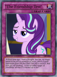 Size: 512x692 | Tagged: safe, artist:trrrebleee, edit, edited screencap, screencap, starlight glimmer, unicorn, g4, card, card game, episode needed, horn, meme, solo, test, yu-gi-oh!, yugioh card