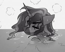 Size: 2820x2248 | Tagged: safe, artist:opalacorn, oc, oc only, oc:silver stream, alicorn, zebra, zebra alicorn, bust, eyes closed, partially submerged, simple background, solo, water, wet, wet mane, white background