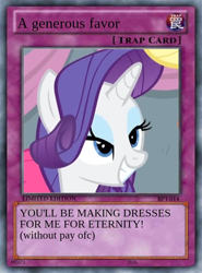 Size: 512x692 | Tagged: safe, artist:trrrebleee, edit, edited screencap, screencap, rarity, unicorn, g4, card, card game, clothes, dress, horn, meme, yu-gi-oh!, yugioh card