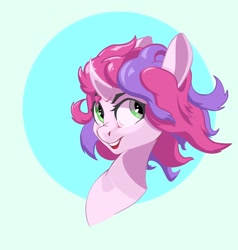 Size: 2212x2324 | Tagged: safe, artist:i love hurt, oc, oc only, oc:melody (melodylibris), pony, unicorn, abstract background, bust, curved horn, female, horn, mare, solo