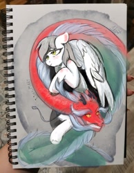 Size: 2480x3196 | Tagged: safe, artist:i love hurt, artist:ijustmari, oc, oc only, dragon, pegasus, pony, solo, traditional art, unshorn fetlocks