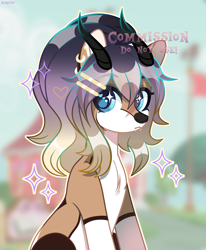 Size: 3550x4299 | Tagged: safe, artist:scarffist, oc, oc only, gazelle, pony, base used, blue eyes, commission, cute, ear piercing, earring, horn, horns, jewelry, long hair, long mane, piercing, solo, sparkles, ych result