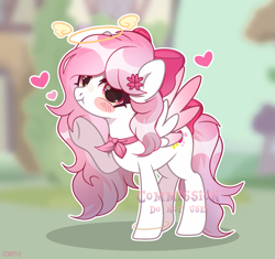 Size: 1681x1581 | Tagged: safe, artist:scarffist, oc, oc only, angel, pegasus, pony, base used, commission, cute, heart, long hair, long mane, pink eyes, pink mane, ribbon, solo, white coat, ych result