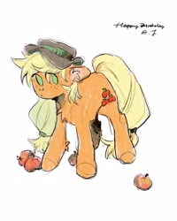 Size: 2000x2500 | Tagged: safe, artist:jile5761, applejack, earth pony, pony, g4, apple, female, food, mare, simple background, solo, text, white background