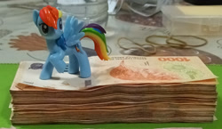 Size: 1175x680 | Tagged: safe, artist:dingopatagonico, rainbow dash, pegasus, pony, g4, argentina, money, peso, photo, solo