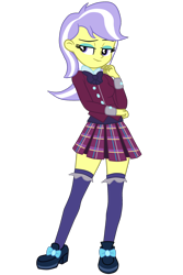 Size: 1582x2373 | Tagged: safe, alternate version, artist:gmaplay, upper crust, human, equestria girls, g4, bedroom eyes, clothes, crystal prep academy, crystal prep academy uniform, crystal prep shadowbolts, female, miniskirt, school uniform, simple background, skirt, socks, solo, thigh highs, thigh socks, transparent background