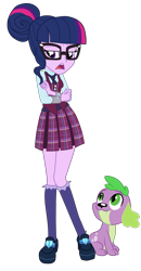 Size: 1900x3649 | Tagged: safe, artist:gmaplay, sci-twi, spike, spike the regular dog, twilight sparkle, dog, human, equestria girls, g4, my little pony equestria girls: friendship games, clothes, crystal prep academy, crystal prep academy uniform, crystal prep shadowbolts, duo, duo male and female, female, glasses, male, school uniform, simple background, singing, transparent background