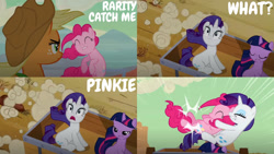 Size: 1280x720 | Tagged: safe, edit, edited screencap, editor:quoterific, screencap, applejack, pinkie pie, rarity, twilight sparkle, earth pony, pony, unicorn, g4, season 2, the last roundup, female, mare, rarity catch me, speed lines, unicorn twilight