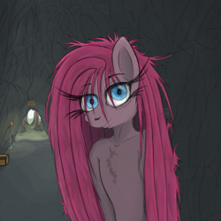 Size: 4800x4800 | Tagged: safe, artist:fascismnotincluded, pinkie pie, earth pony, pony, semi-anthro, g4, absurd resolution, cave, chest fluff, female, mare, pinkamena diane pie, solo