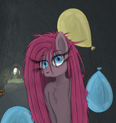 Size: 5125x5400 | Tagged: safe, alternate version, artist:fascismnotincluded, pinkie pie, earth pony, pony, semi-anthro, g4, absurd resolution, balloon, cave, female, mare, pinkamena diane pie, solo, static electricity