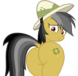 Size: 1191x1163 | Tagged: safe, artist:shieldwingarmorofgod, daring do, pegasus, pony, g4, butt, daring donk, dock, female, hat, looking back, mare, pith helmet, plot, simple background, solo, tail, transparent background, vector