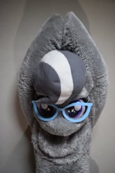 Size: 487x731 | Tagged: safe, silver spoon, g4, arms in the air, bust, fursuit, glasses, hooves together, irl, photo, ponysuit, portrait, solo