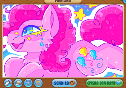 Size: 1344x943 | Tagged: safe, artist:movie95, pinkie pie, earth pony, pony, g4, animal jam, cheek fluff, chest fluff, colored eyelashes, female, mare, open mouth, open smile, outline, smiling, solo, sparkles, sparkly body, sparkly mane, sparkly tail, stars, tail, yellow eyelashes