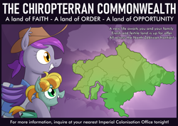 Size: 4242x3000 | Tagged: safe, artist:moonatik, bat pony, equestria at war mod, new lunar millennium, alternate timeline, chiropterra, cowboy hat, female, foal, hat, mare, mother and child, mother and daughter, nightmare takeover timeline, ponytail, poster, propaganda poster