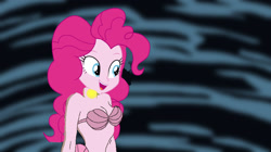 Size: 1280x718 | Tagged: safe, artist:catoon28, edit, edited screencap, screencap, pinkie pie, mermaid, equestria girls, g4, 1000 hours in ms paint, bare shoulders, bra, breasts, cleavage, clothes, concave belly, crossover, happy, mermaidized, now sing, seashell, seashell bra, solo, species swap, the little mermaid, thin, underwear, voice