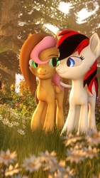 Size: 2160x3840 | Tagged: safe, artist:marshmallow-pone, oc, oc:timber, oc:vani, alicorn, pegasus, 3d, oc x oc, shipping, source filmmaker