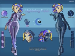 Size: 2733x2050 | Tagged: safe, artist:devillustart, oc, oc only, oc:lightning flash(fireverse), human, equestria girls, g4, alternate universe, clothes, fireheart76's latex suit design, gloves, humanized, humanized oc, latex, latex boots, latex gloves, latex suit, prisoners of the moon, reference sheet, rubber, rubber boots, rubber suit, solo