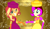 Size: 1344x768 | Tagged: safe, artist:cartoonmasterv3, sunset shimmer, oc, oc:artsymlp12, human, equestria girls, g4, birthday, british, clothes, dress, drunk, long dress, long skirt, skirt