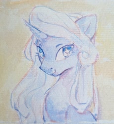 Size: 1884x2048 | Tagged: safe, artist:laymy, oc, oc only, pony, unicorn, bust, chest fluff, female, horn, mare, smiling, solo, starry eyes, traditional art, watercolor painting, wingding eyes