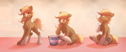 Size: 5911x2435 | Tagged: safe, artist:itssim, earth pony, pony, :p, bucket, chest fluff, coat markings, commission, dipping, dock, eyes closed, female, fluffy, high res, looking at you, mare, ponified, question mark, sergeant reckless, sitting, smiling, socks (coat markings), solo, tail, tongue out, underhoof, white chocolate