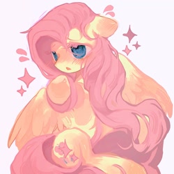 Size: 2048x2048 | Tagged: safe, artist:brucebrandon, artist:jojofassbender, fluttershy, pegasus, pony, g4, blushing, cute, female, high res, mare, simple background, solo, sparkles, spread wings, white background, wings