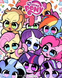 Size: 750x941 | Tagged: safe, artist:brucebrandon, apple bloom, applejack, fluttershy, pinkie pie, rainbow dash, rarity, scootaloo, starlight glimmer, sweetie belle, trixie, twilight sparkle, alicorn, earth pony, pegasus, pony, unicorn, g4, cute, dashabetes, diapinkes, horn, jackabetes, mane six, shyabetes, twiabetes