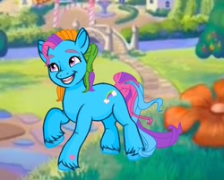 Size: 563x452 | Tagged: artist needed, safe, rainbow dash (g3), earth pony, g3, g5, female, g3 to g5, generation leap, mare, raised hoof, solo